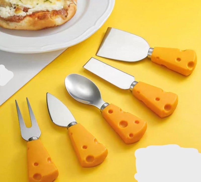 Generic Cheese-Shaped Flatware Set, Stainless Steel Utensils with Orange Handles, 4-Piece .rom